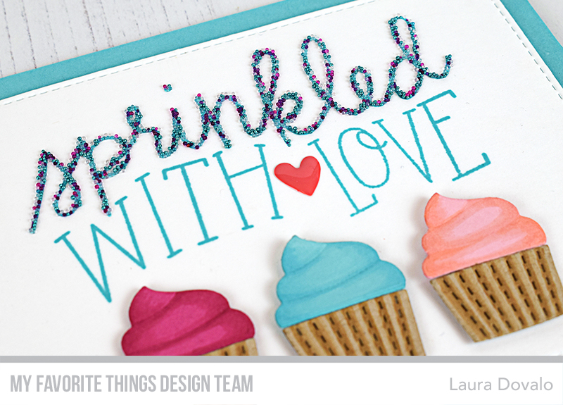 Close up of card with sprinkles for MFT February & Friends.