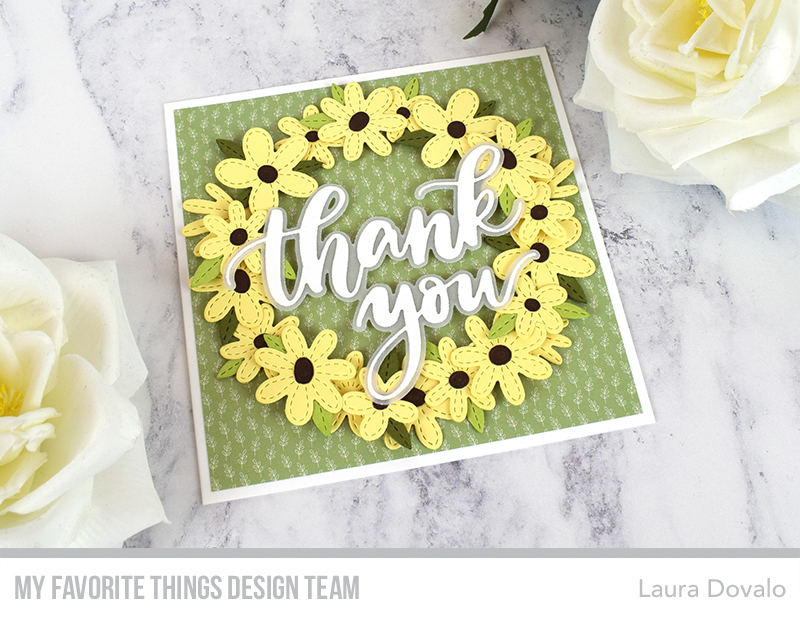 Crisp spring themed wreath card made with the Stitched Garden Die-namics.