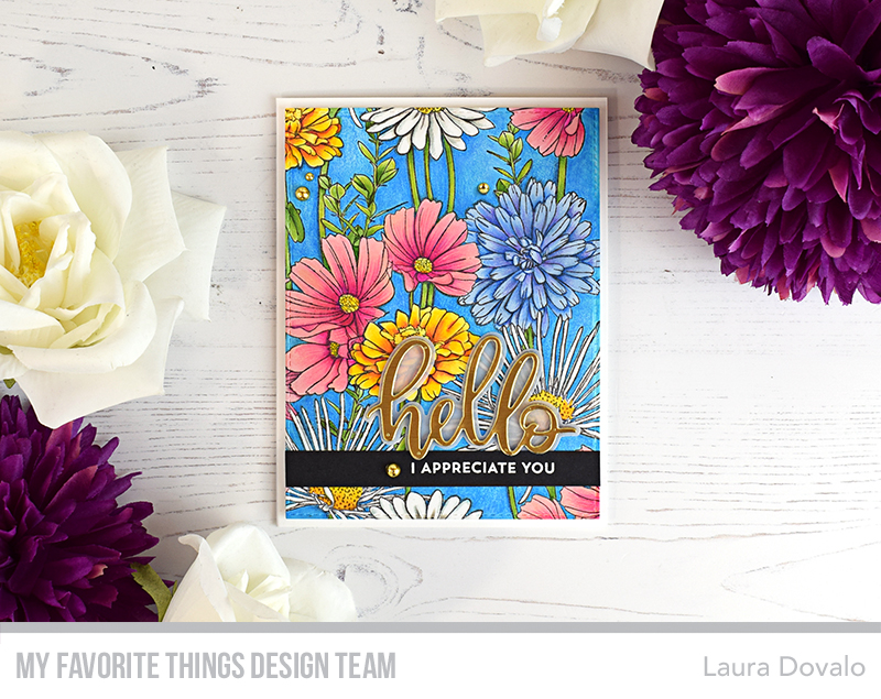 Colorful card created with the Flower Field Background stamp for My Favorite Things.