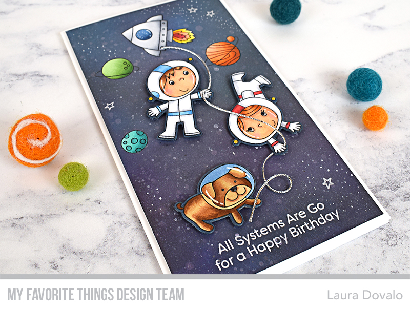Interactive space themed card with floating elelemnents for Day 3 of the MFT July Release Countdown.