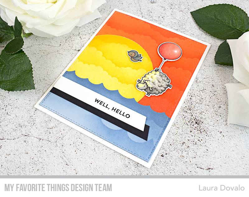 Colorful sunset card with flying critters for MFT Stamps.