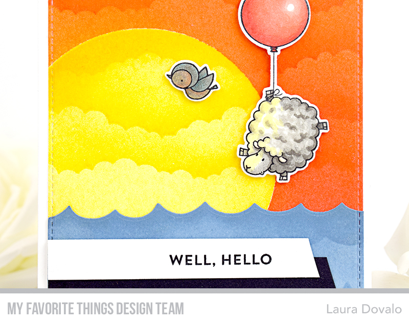 Close up of colorful sunset card for MFT.
