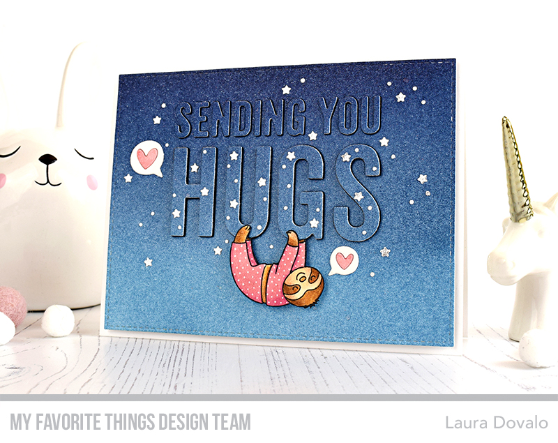 Card with sleeping sloth stamp colored with Copic markers.