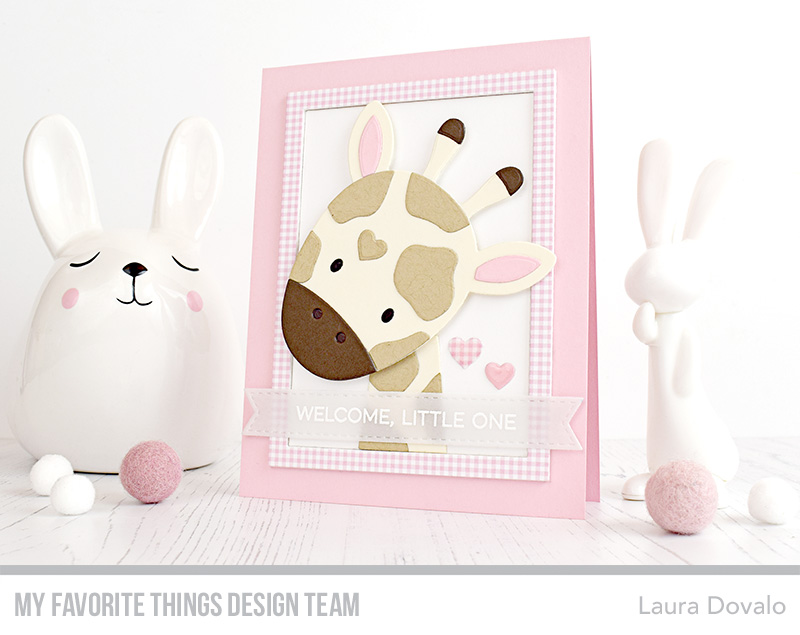 Baby card with giraffe and pink card stock.