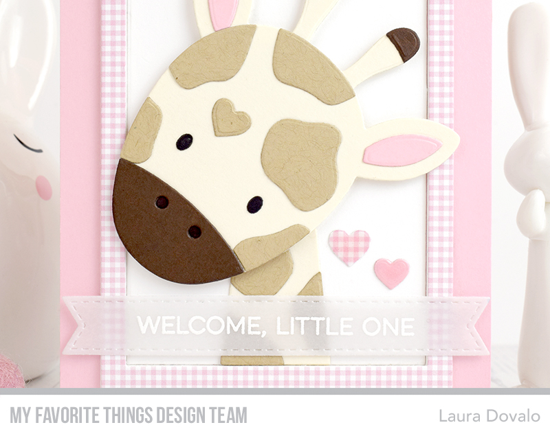 Close up of giraffe baby card, created for MFT by Laura Dovalo.