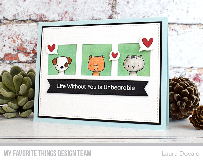 Card with heat embossed brick wall background .