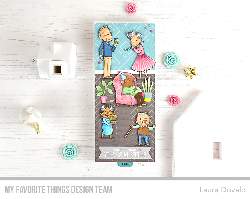Cenital view of interactive slimline card with Festive Old Friends.