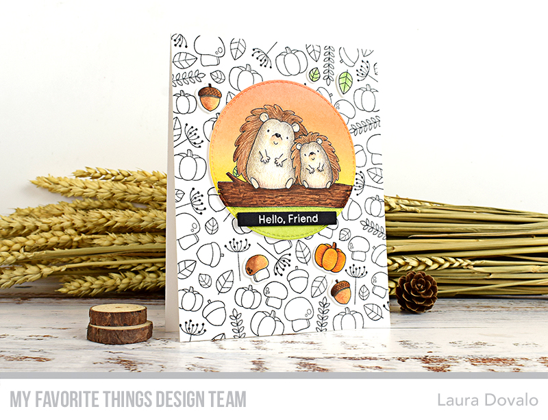 Card with hedgehogs and Copic coloring for My Favorite Things by Laura Dovalo.