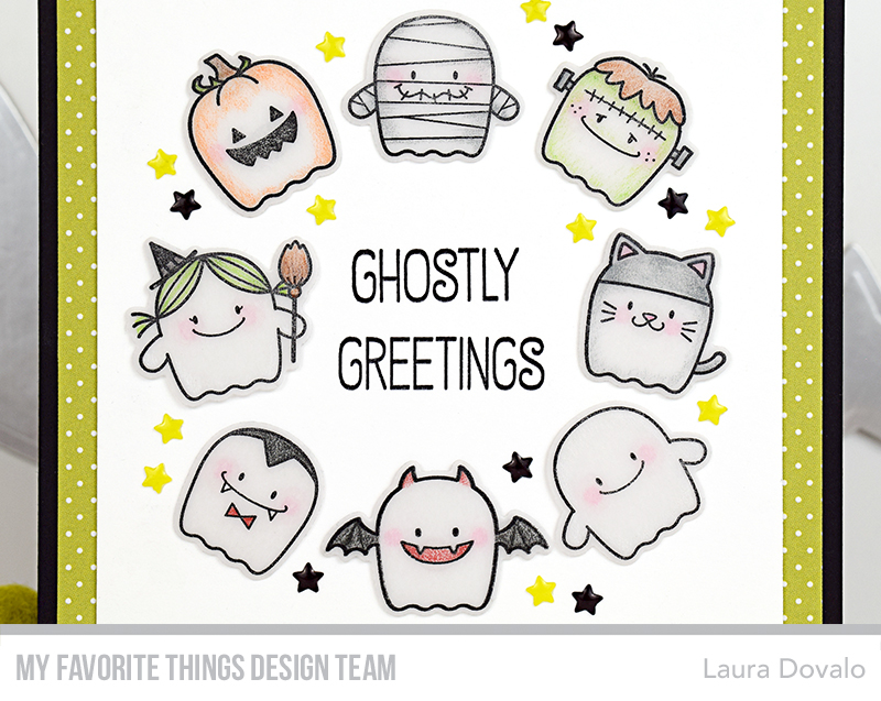 Close up of Halloween wreath card by Laura Dovalo.