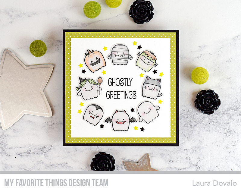 Cenital view of Halloween wreath card.
