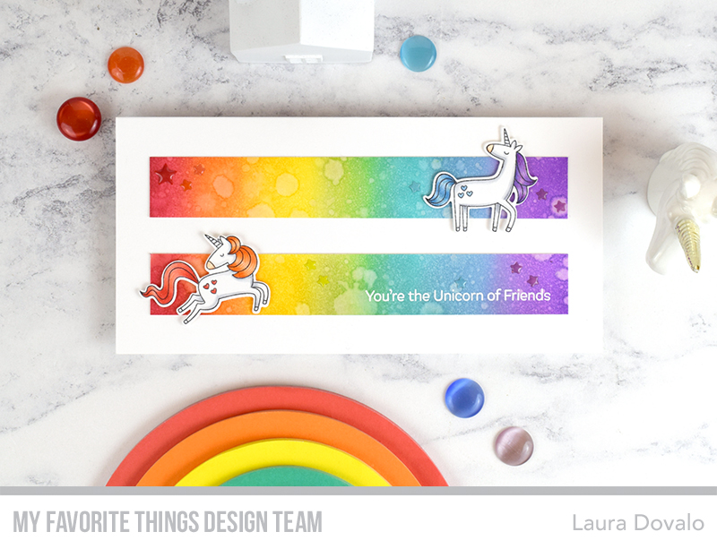 Cenital view of CAS slimline card with unicorns.