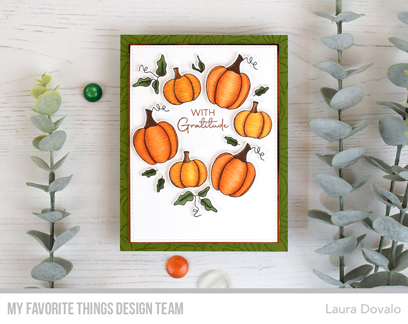 Card with pumpkin wreath colored with Copic markers.