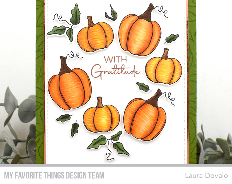 Close up of pumpkin wreath card created by Laura Dovalo.