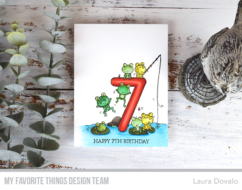 Cenital view of one layer card with cute frogs.