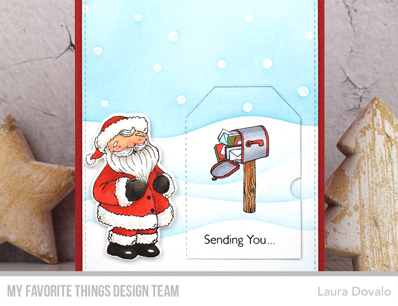 Close up of Christmas card with surprise tag.