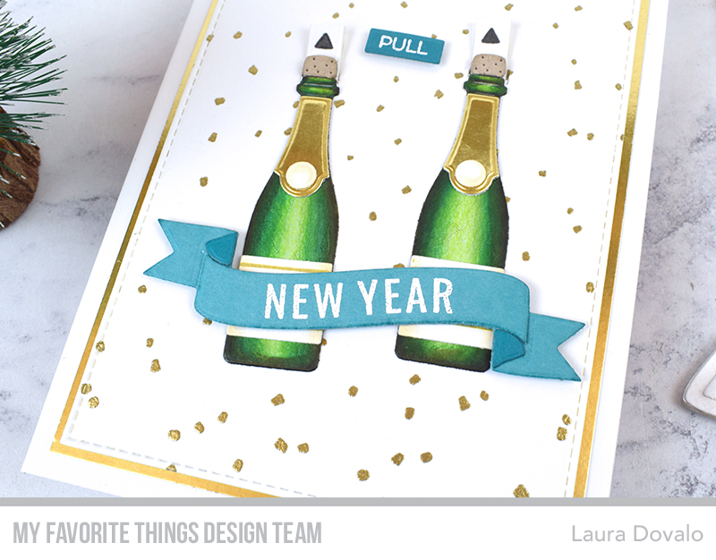 Interactive champagne bottle card with realistic Copic coloring.