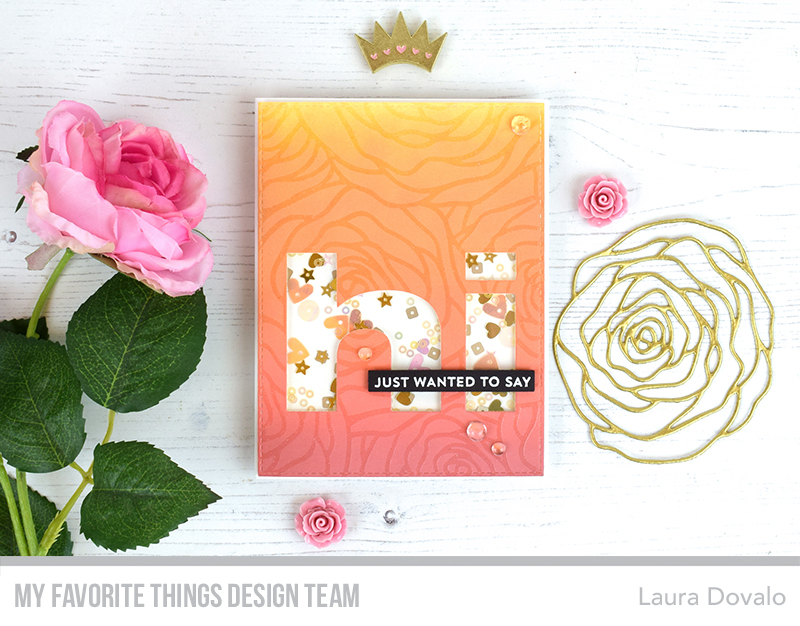 Elegant shaker card with graphic roses background heat embossed on ink blended card stock.