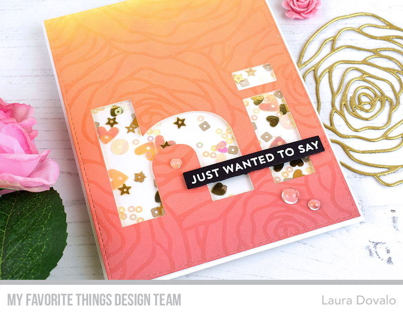 Elegant shaker card with graphic roses background.