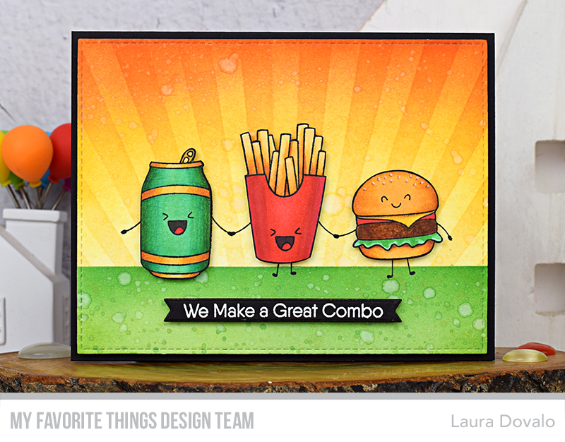 Close up of card with fast food.