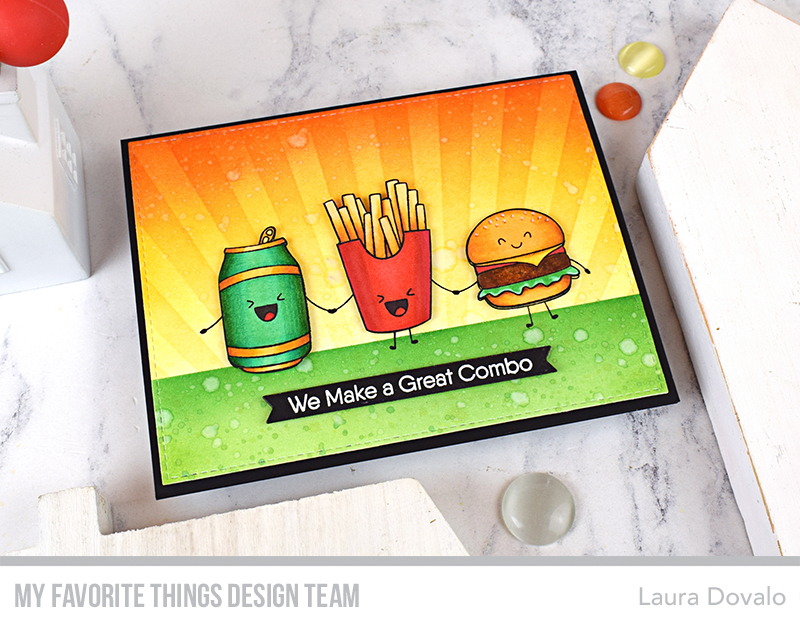 Card with fast food and colorful coloring.