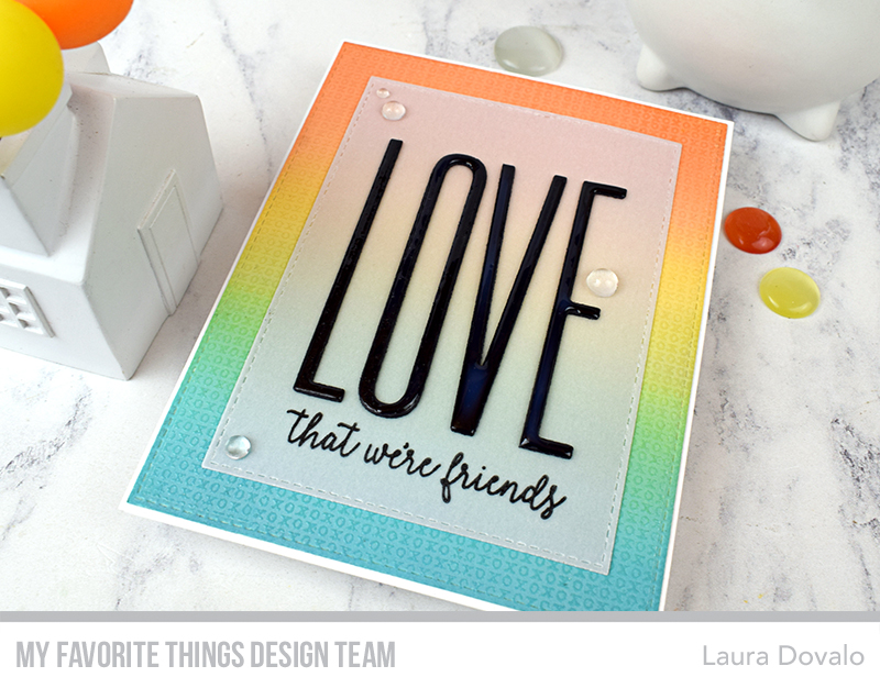 Card with embossing and XL love sentiment for Day 2 of the MFT January Release Countdown.