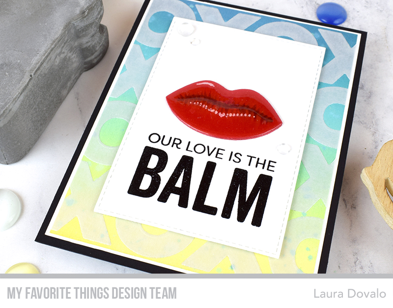 Close up of colorful Valentine's Day card with red lips.