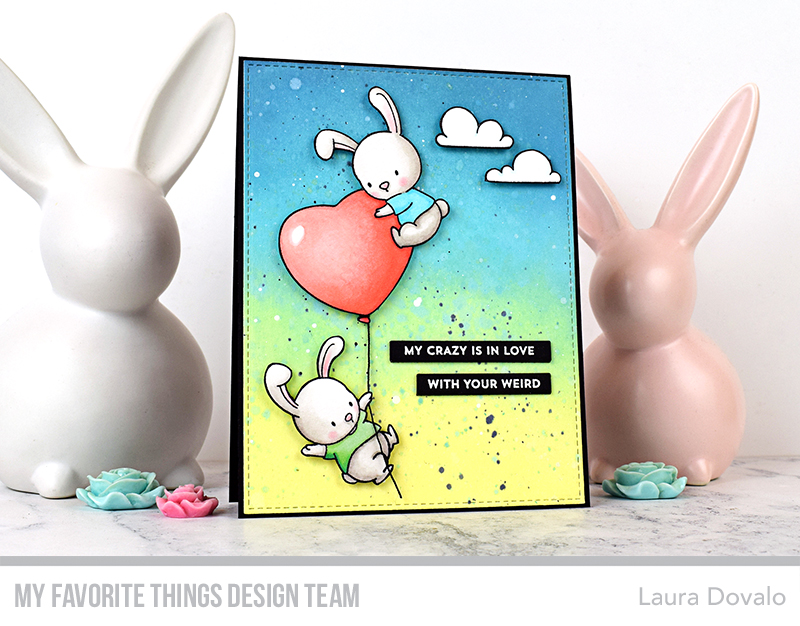 Card with heart shaped balloons and cute bunnies.