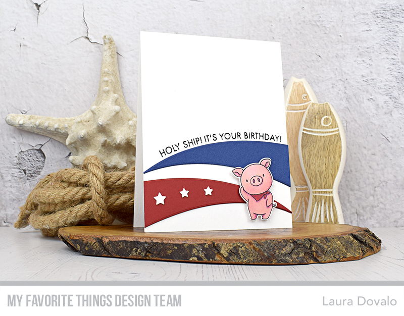 CAS nautical card with pig in red, white and blue.