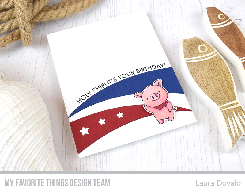 CAS nautical card with cute pig.