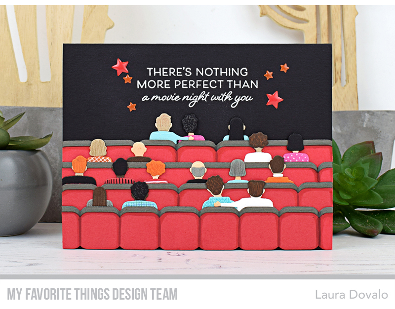 Close up of greeting card with movie theater.
