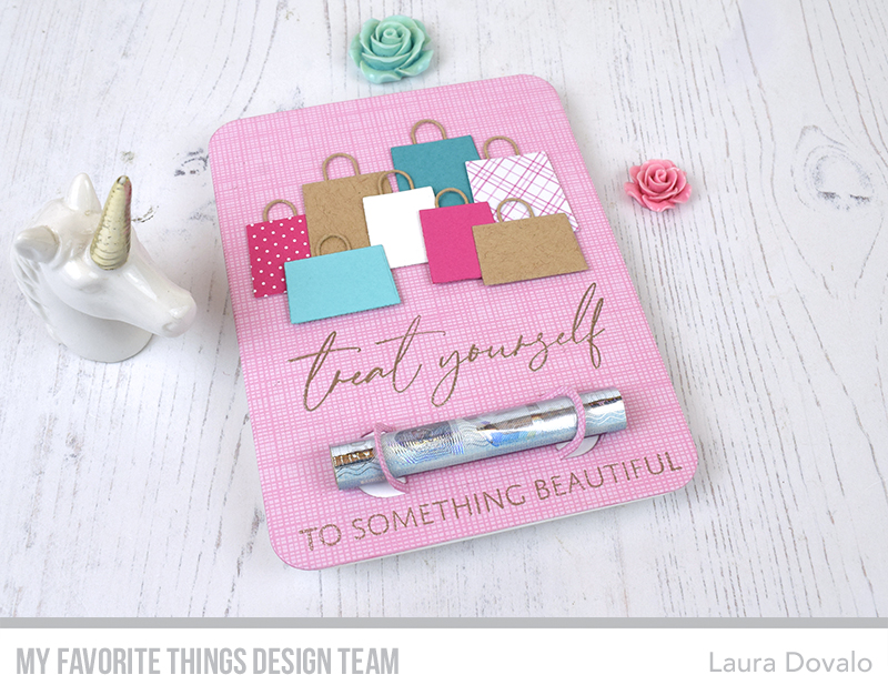 Card in pink with shopping bags.