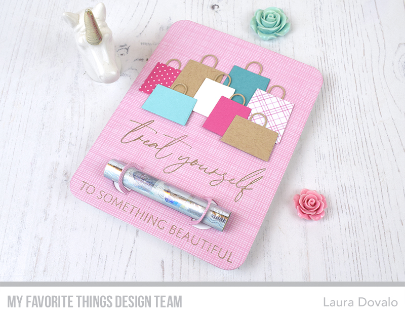 Cute card in pink with shopping bag an elegant sentiment.