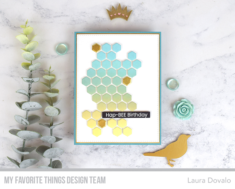 Cenital view of elegant card with hexagons and touches of gold.