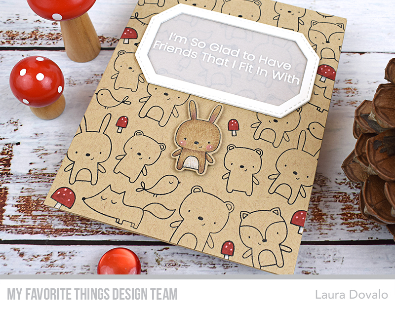 Close up of card with woodland critters created with MFT products.