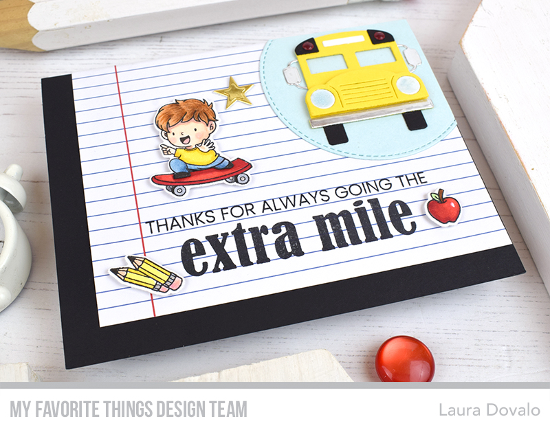 Close up of card with yellow school bus.