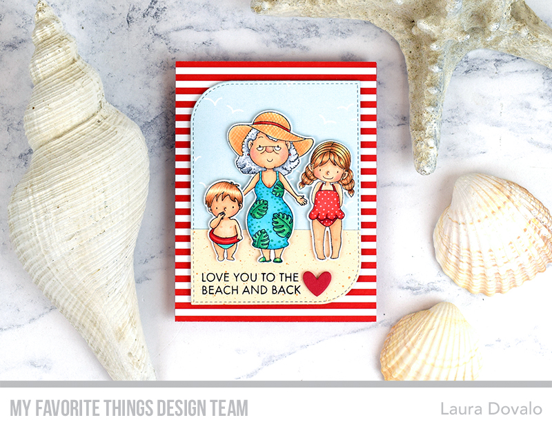 Cenital view of card with beach grandma.