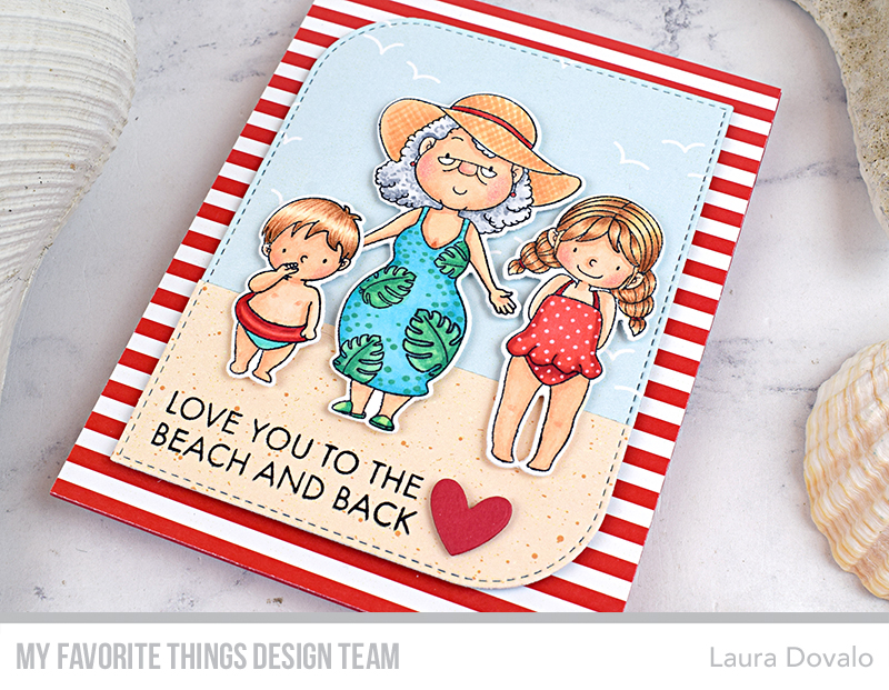 Close up of greeting card with beach grandma.