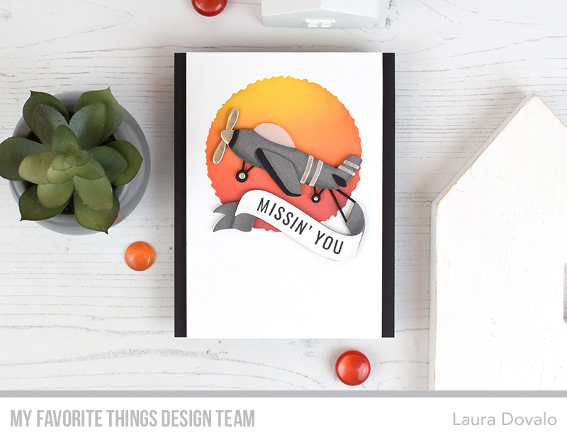 Cenital view of handmade greeting card with propeller plane.