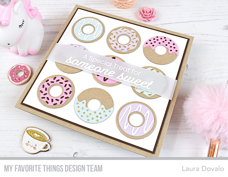 Close up of card with frosted donuts.
