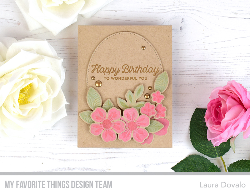 Cenital view of kraft colored card with oval and flowers.