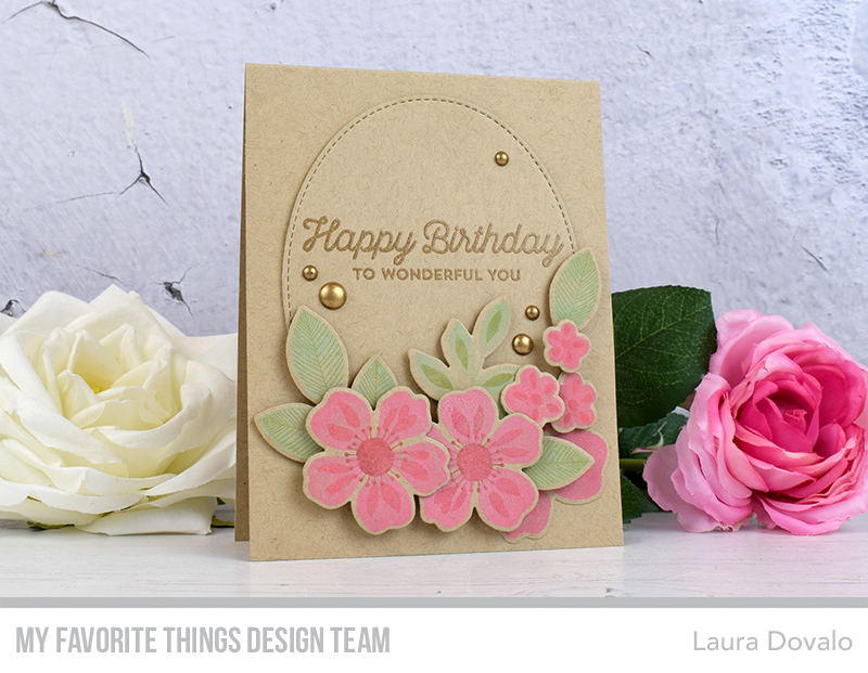 Kraft colored card with flowers and an oval.
