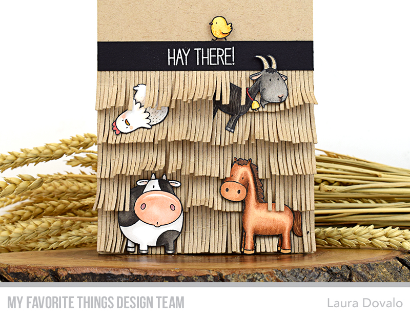 Close up of farm-themed card with fringe.