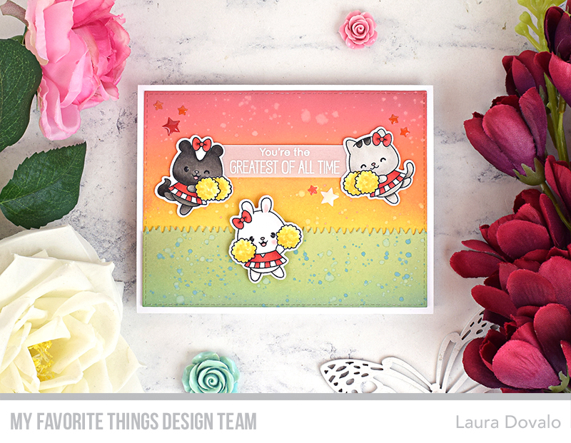 Cenital view of greeting card with cheerleaders.