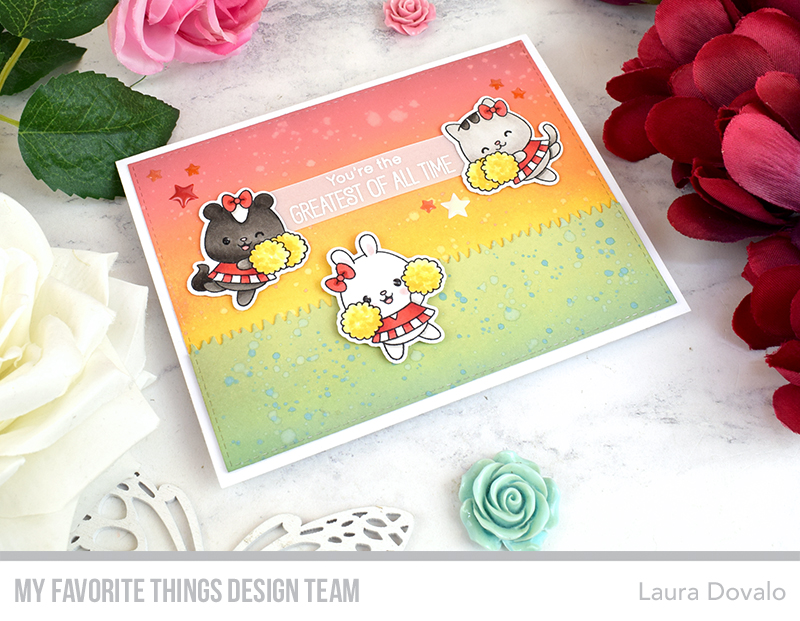 Greeting card with cute animal cheerleaders.