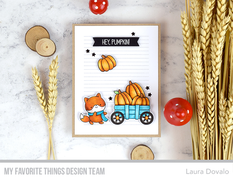 Cenital view of clean and simple card with pumpkins.