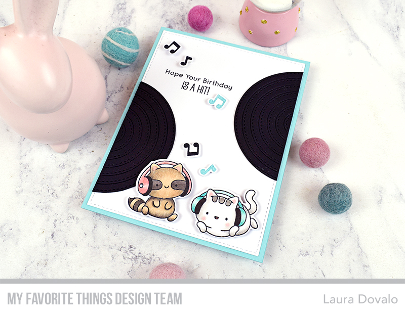 Clean and simple card with vinyl records and cute critters by Jenoblade.