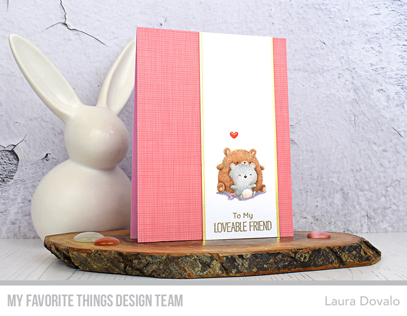 Clean andi simple card with plush toys and touches of gold.