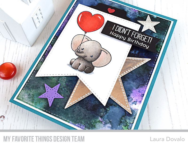 Layered card with elephant created by Laura Dovalo for MFT Stamps.
