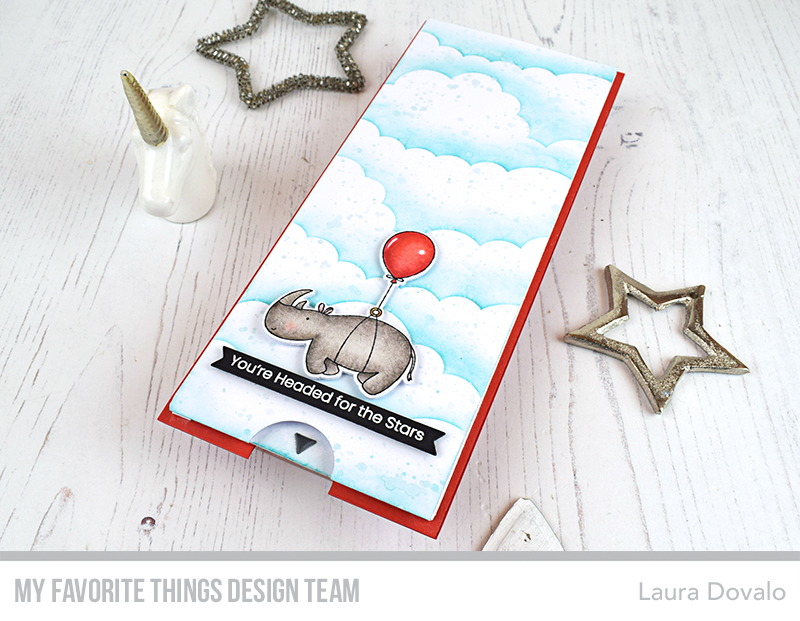 Interactive card with flying rhino for MFT Stamps.