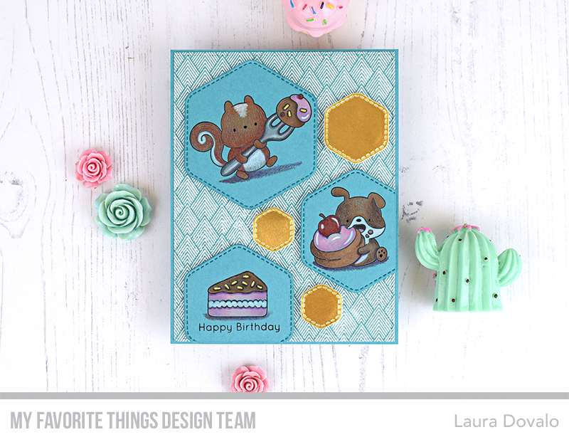 Cenital view of handmade greeting card with rounded hexagons.